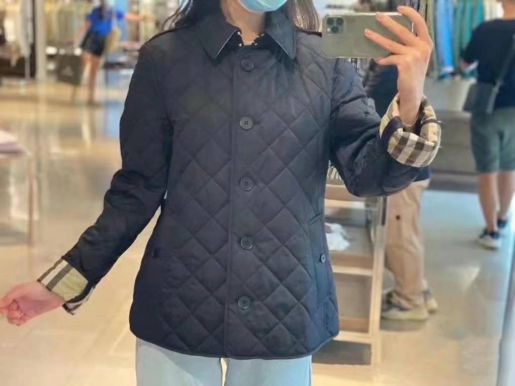 商品Burberry|BURBERRY/博柏利 女士海军蓝色棉质格子提花外套80658741,价格¥3283,第5张图片详细描述