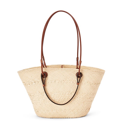 商品Loewe|【包税】LOEWE/罗意威 Basket系列 女士原色/棕褐色棕榈纤维配牛皮革徽标压纹贴片单肩手提包A223T43X02-2435,价格¥7390,第5张图片详细描述