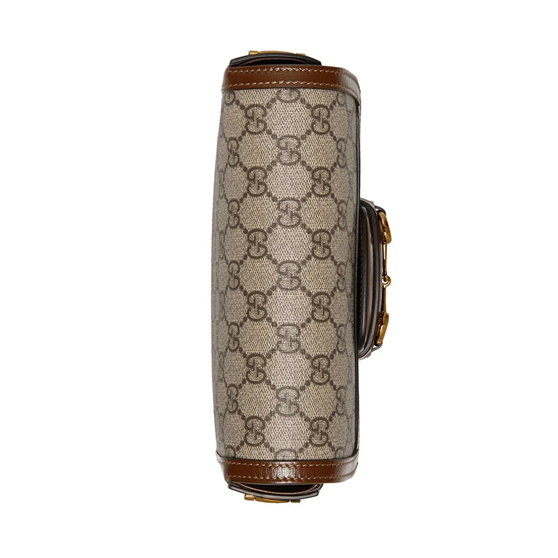 商品Gucci|GUCCI/古驰 Horsebit 1955系列 女士迷你米色帆布棕色皮革饰面复古翻盖单肩斜挎包658574 HUHHG 8565,价格¥22284,第7张图片详细描述