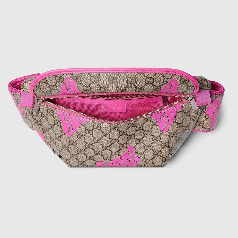 商品Gucci|古驰 男士米白/深棕色/亮粉色帆布logo标识印花拉链开合大号腰包 834963FAEQF9769,价格¥13400,第21张图片详细描述