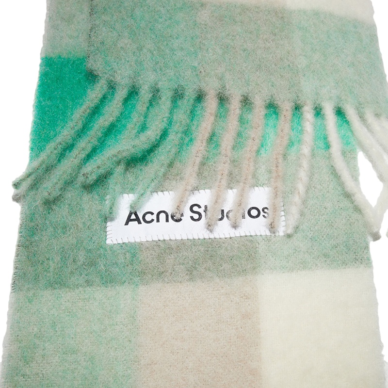 商品Acne Studios|ACNE STUDIOS 男女同款绿色/灰色格纹羊毛马海毛混纺流苏围巾,价格¥2182,第2张图片详细描述