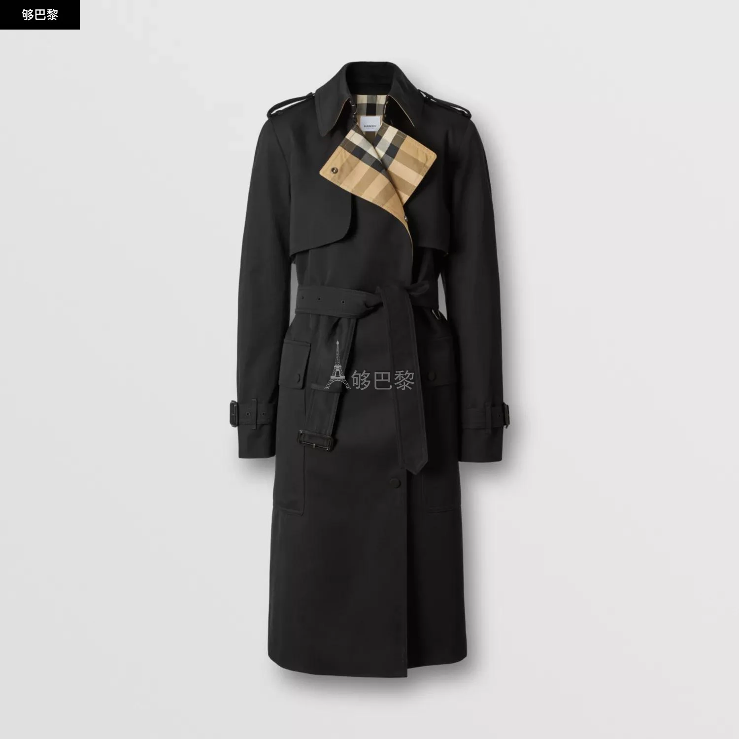 商品Burberry|【预售】 巴宝莉 24秋冬 女士 风衣 长款格纹翻领嘎巴甸 Trench 风衣 80446781,价格¥18667,第2张图片详细描述