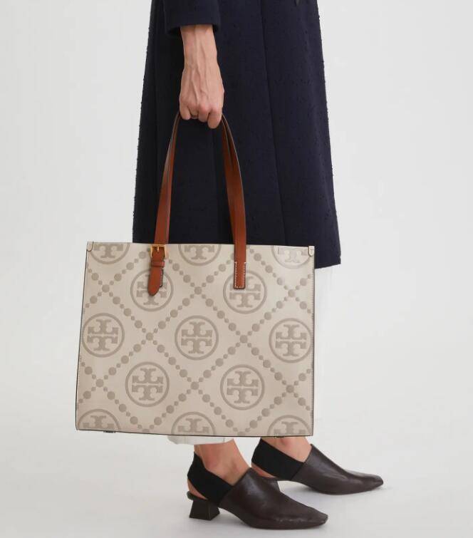 商品Tory Burch|汤丽伯奇女士T MONOGRAM 撞色压花托特包大号（香港仓发货）,价格¥3842,第12张图片详细描述