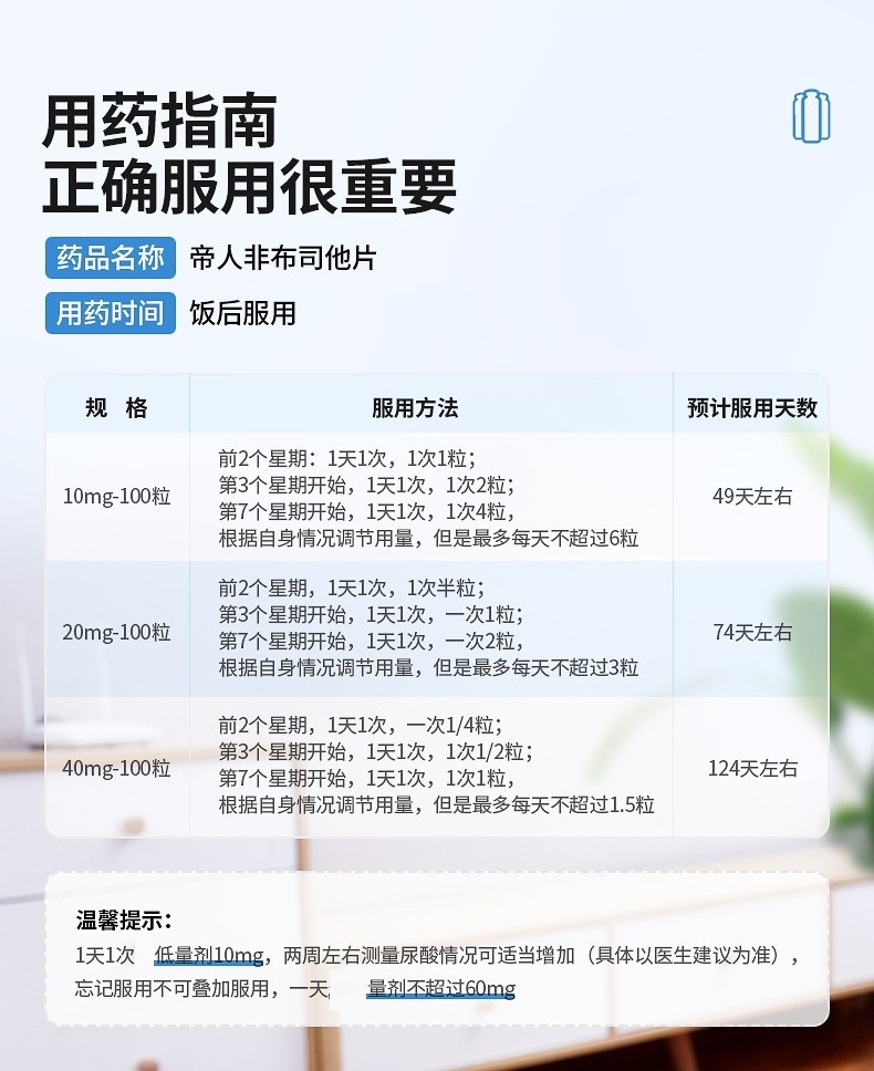 商品Teijin|【日本原装进口】帝人非布司他片配尿酸高降尿酸痛风药痛风灵非布索坦10mg,价格¥511,第3张图片详细描述