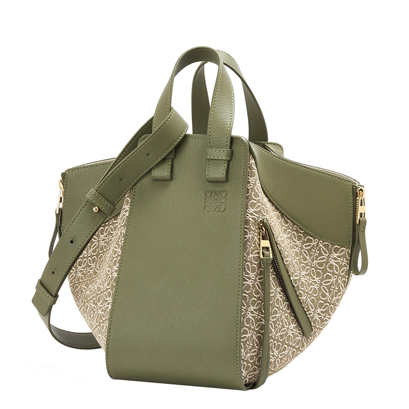 商品Loewe|Loewe/罗意威 22春夏新款Hammock系列 女士小号牛油果绿色提花布和牛皮革拼接可手提单肩斜挎吊床包 A538S35X43-4364,价格¥18769,第3张图片详细描述