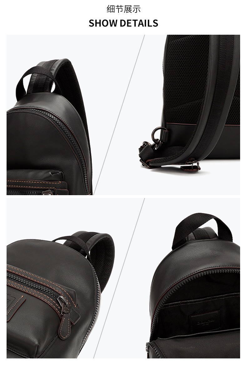 商品[国内直发] Coach|蔻驰 COACH 男士专柜款简约黑色皮质胸包斜挎包生日节日礼物送男友93819 JIBLK,价格¥2010,第1张图片详细描述