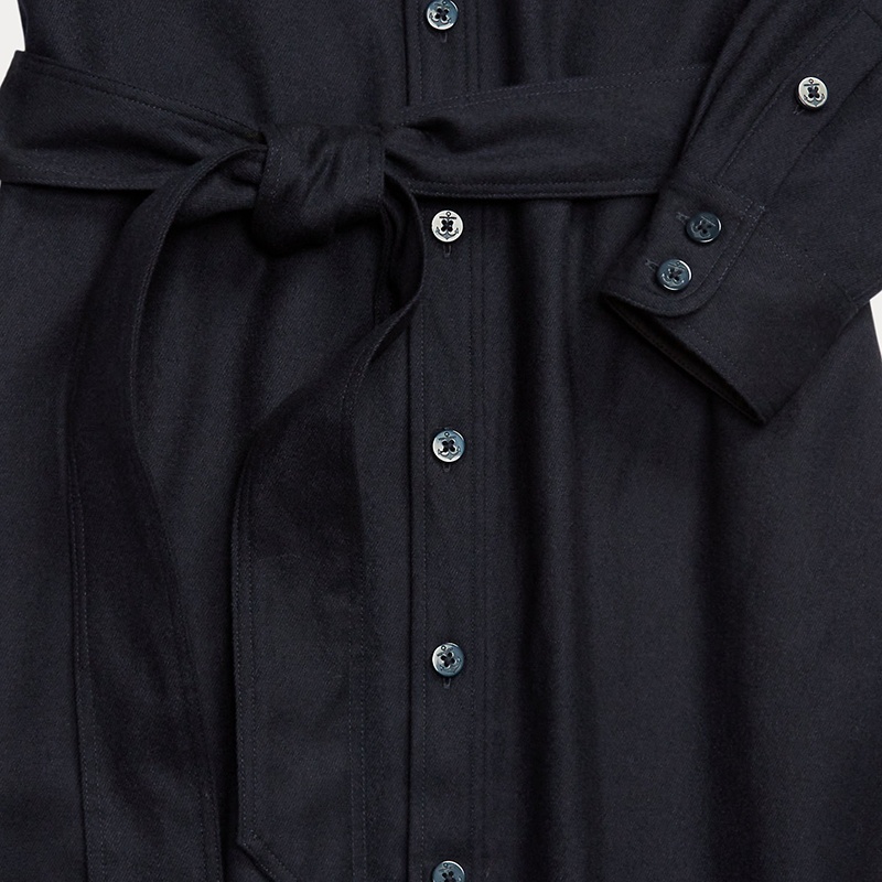 商品Ralph Lauren|拉夫劳伦 女士黑色羊毛/尼龙混纺长袖立领衬衫式连衣裙,价格¥5802,第3张图片详细描述