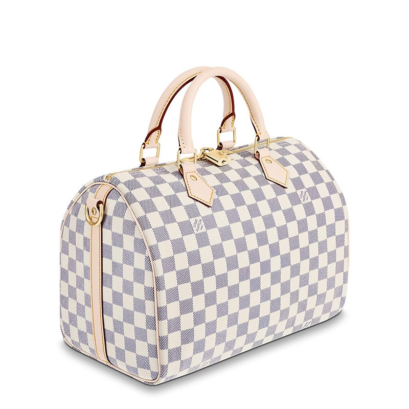 商品Louis Vuitton|预售10天 Louis Vuitton/路易威登 经典款SPEEDY 30系列 女士天蓝色棋盘格帆布饰皮革滚边金扣配可拆卸肩带拉链开合单肩斜挎手提包N41373,价格¥13690,第4张图片详细描述