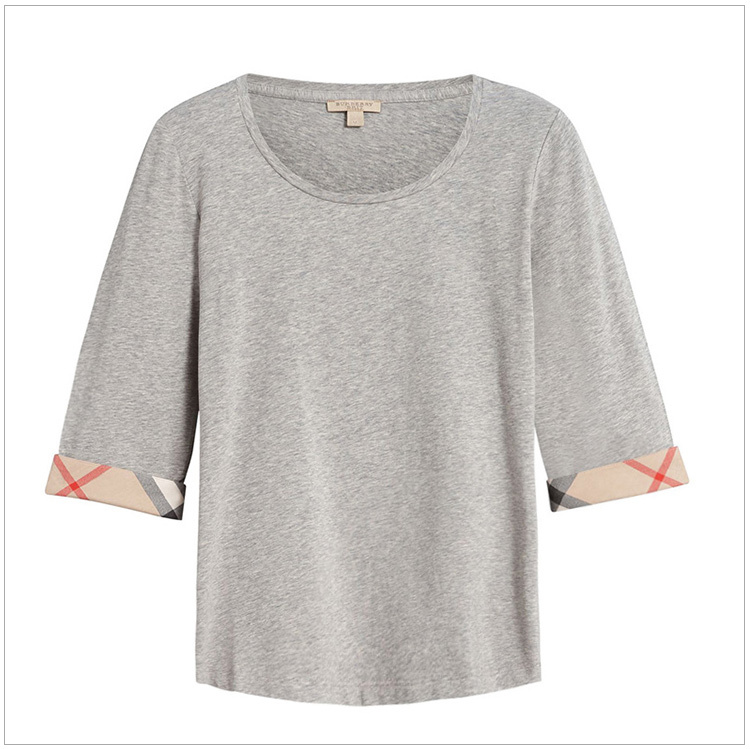 商品Burberry|Burberry 博柏利 女士棉时尚短袖灰色中袖T恤 3886952,价格¥986,第6张图片详细描述