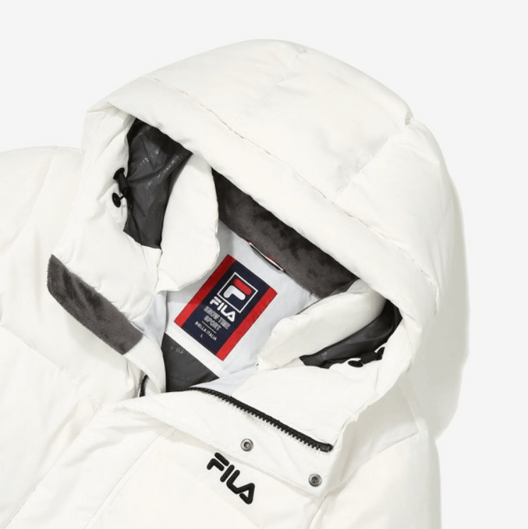 商品Fila|【享贝家】FILA 斐乐纯色LOGO印花中长款连帽羽绒服 男女同款 白色 FS2DJE4103XOWH,价格¥950,第6张图片详细描述