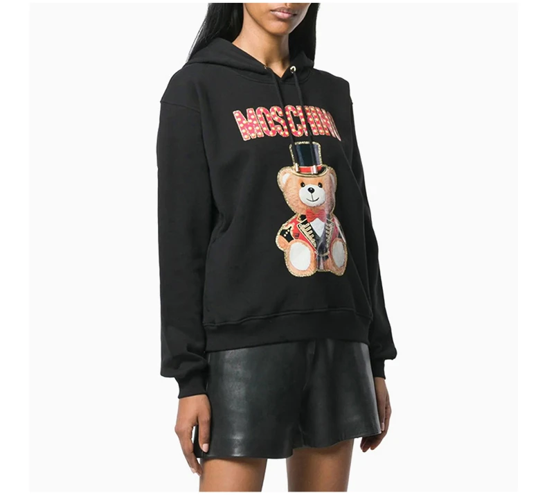 商品Moschino|Moschino 莫斯奇诺 女士黑色小熊印花带帽卫衣 EV1704-0527-2555,价格¥2879,第5张图片详细描述