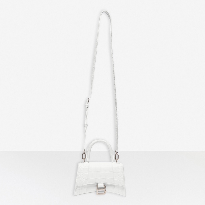 商品Balenciaga|Balenciaga/巴黎世家 秋冬新款 白色鳄鱼压纹闪亮小牛皮沙漏XS款单肩手提包5928331LR6Y9016,价格¥16203,第4张图片详细描述