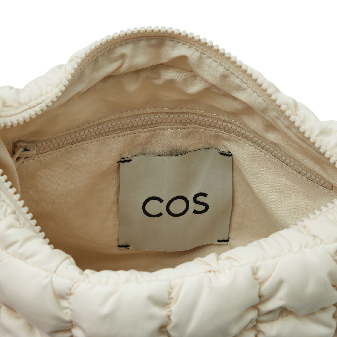 商品cos|COS 24新款 女士迷你白色涤纶制绗缝设计拉链开合单肩包,价格¥492,第9张图片详细描述