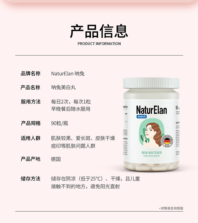 商品NaturElan|【新旧包装随机发】德国呐兔NaturElan 谷胱甘肽美白胶囊 90粒（保税仓发货）,价格¥104,第2张图片详细描述
