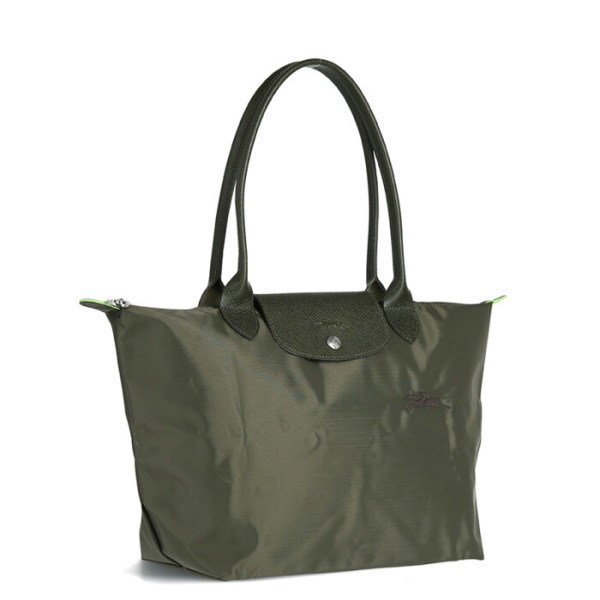 商品Longchamp|【SAvenue】LONGCHAMP 珑骧  环保帆布长柄大容量饺子手提单肩包 中号长柄 女款 森林绿色(提示：保税仓货品一人不可超过5单) 3597922092185（2605919479-22S）,价格¥626,第1张图片详细描述