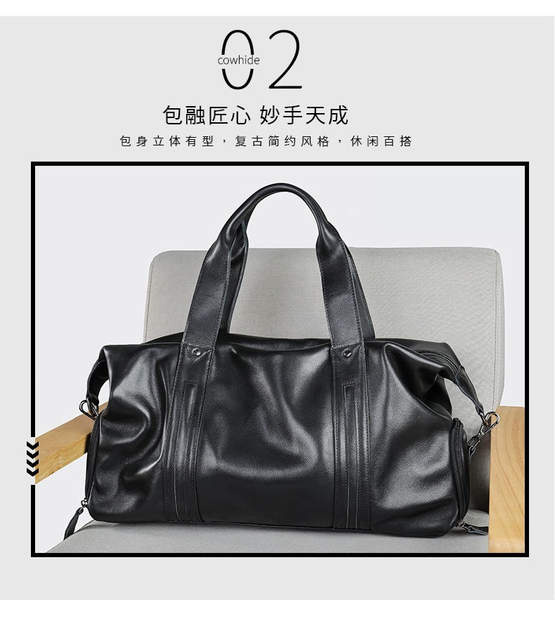 商品[国内直发] GLENVINTEN|格岚云顿时尚休闲真皮手提旅行包运动健身包大容量单肩包行李包包,价格¥657,第3张图片详细描述