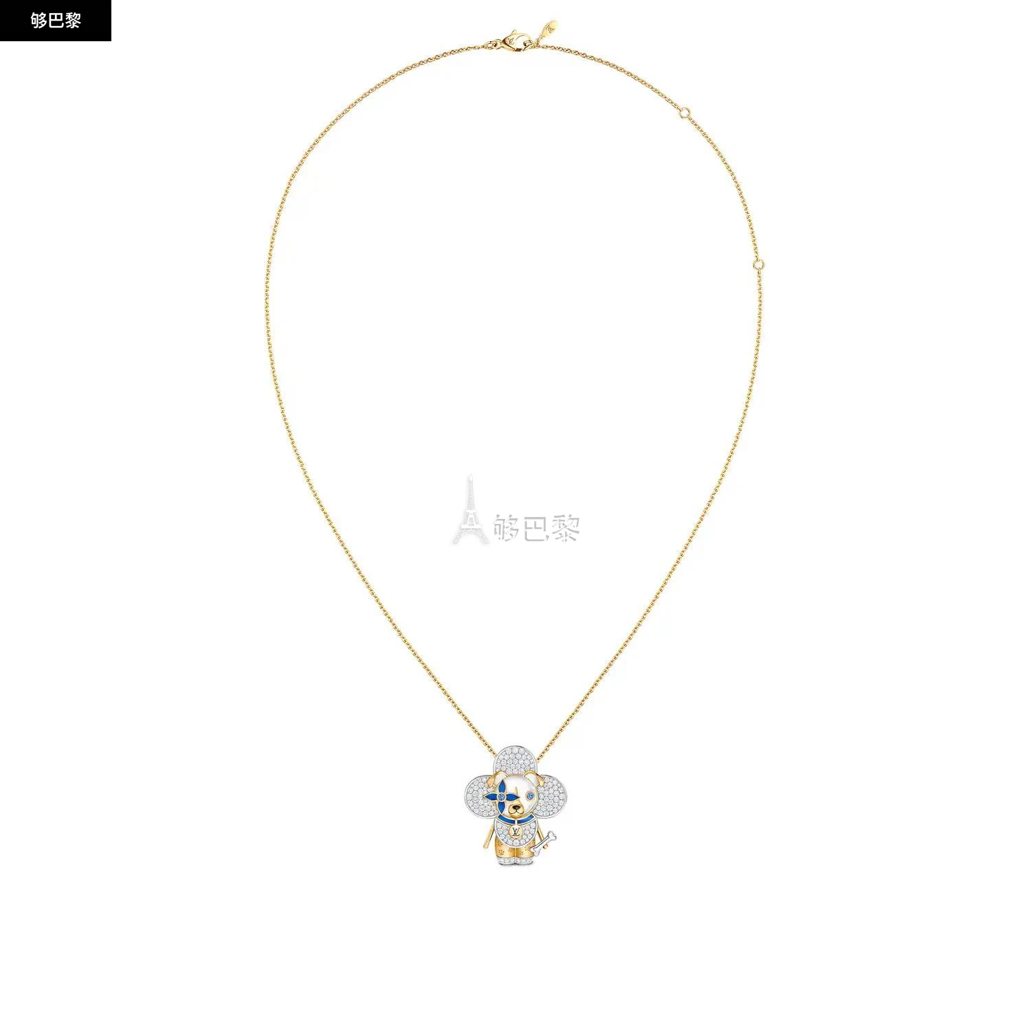 商品Louis Vuitton|【预售】 LV路易威登 24秋冬 女士 吊坠 VIVIENNE DOG 18K 金漆光钻石彩色宝石项链 Q93982,价格¥464101,第2张图片详细描述