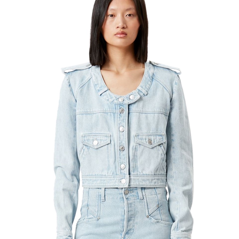 商品Isabel Marant|ISABEL MARANT 女士淡蓝色纯棉长袖牛仔圆领夹克,价格¥5119,第3张图片详细描述