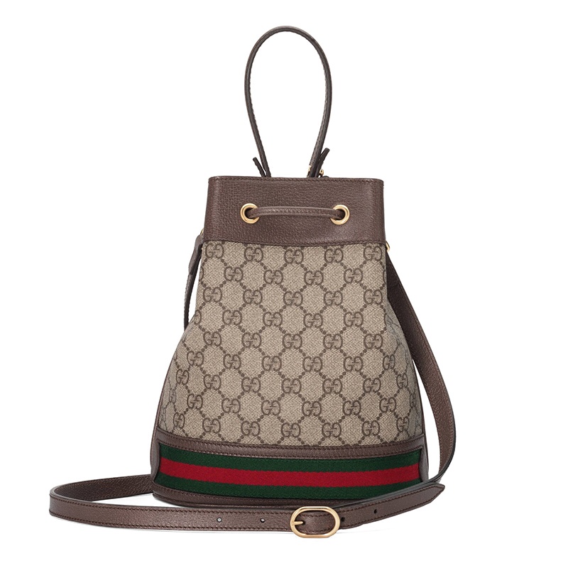 商品Gucci|GUCCI/古驰 经典款Ophidia系列 女士小号米色乌木色Supreme帆布棕色皮革红绿条纹GG水桶包55062196I3B8745,价格¥13117,第3张图片详细描述