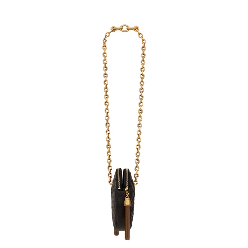 商品Yves Saint Laurent|SAINT LAURENT PARIS/圣罗兰 YSL LE MAILLON系列 女士黑色羊皮革圆形链条手拿包,价格¥14607,第4张图片详细描述