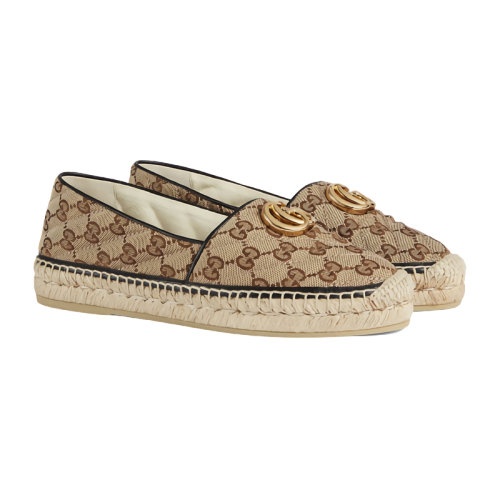 商品Gucci|【包税】GUCCI/古驰 新款女士黑色皮革GG经典帆布麻底平底布鞋621239KQWM09765,价格¥4439,第4张图片详细描述