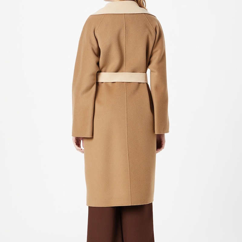 商品Max Mara|【现货】麦丝玛拉 女士驼色米色羊毛系带双面中长大衣5016023906021COAT,价格¥4107,第4张图片详细描述