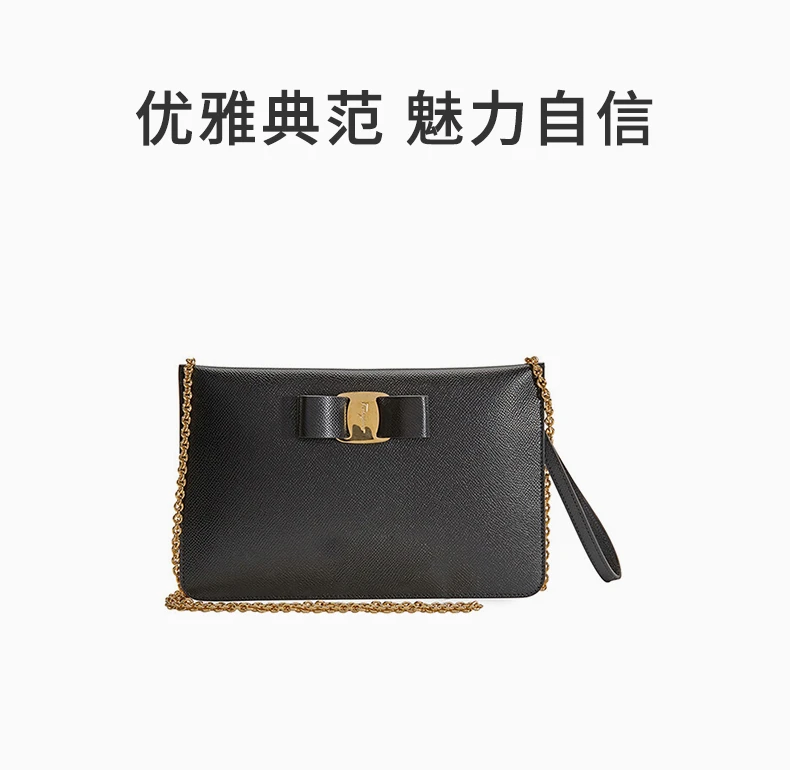 商品Salvatore Ferragamo|SALVATORE FERRAGAMO 女士黑色蝴蝶结牛皮迷你单肩包 22-D720-717000,价格¥3599,第1张图片详细描述