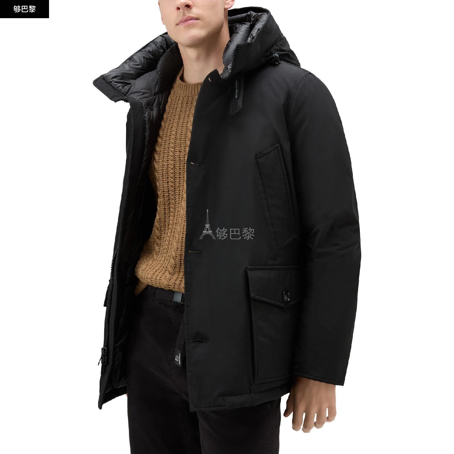 商品Woolrich|【特惠8.7折】包邮包税【预售7天发货】 WOOLRICH 男士 大衣 Arctic Ramar Cloth 面料带帽防寒短上衣  WOOWQPS9BCK,价格¥6653,第6张图片详细描述