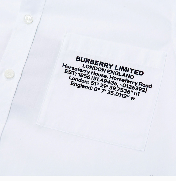 商品[国内直发] Burberry|Burberry 博柏利 男士白色长袖衬衫上衣 8028220,价格¥3248,第6张图片详细描述