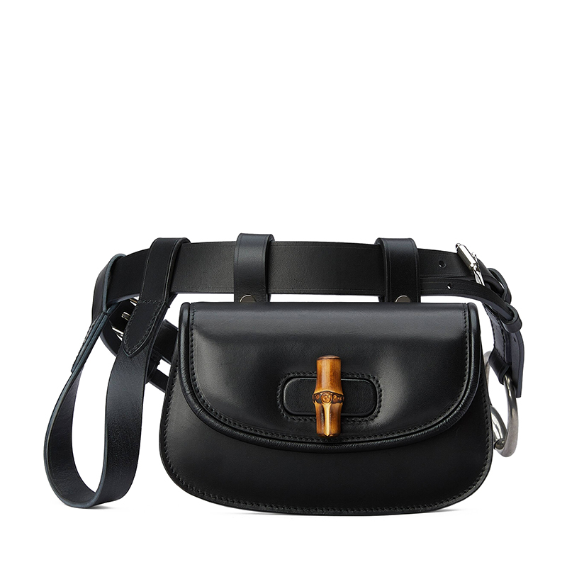 商品Gucci|GUCCI/古驰 女士黑色皮革多功能迷你腰包手提单肩竹节包681137UN5AN1000,价格¥19270,第2张图片详细描述