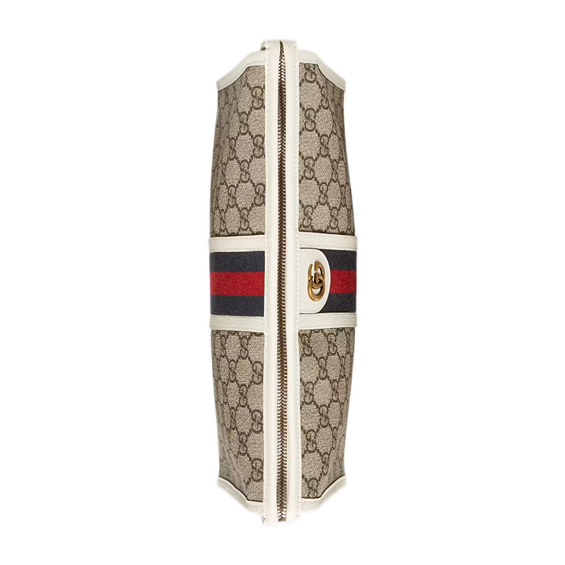 商品Gucci|GUCCI/古驰 22春夏新款Ophidia系列 男士米色/乌木色老花帆布白色皮革滚边红蓝织带装饰金扣手拿包59823496IWT9794,价格¥6412,第6张图片详细描述