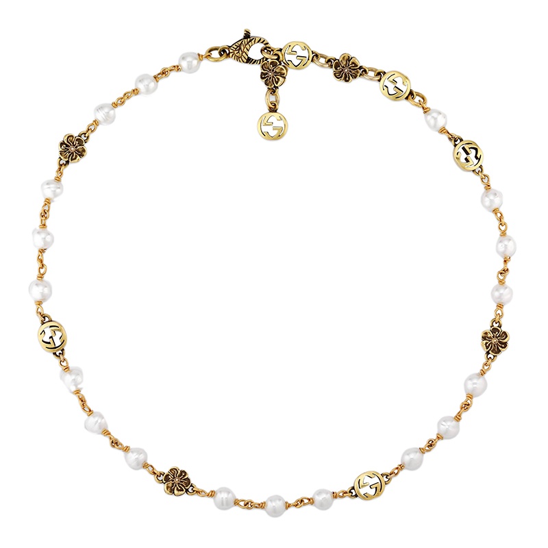 商品Gucci|GUCCI/古驰 金色金属花朵珍珠GG细节项链661125I46208078,价格¥6437,第14张图片详细描述