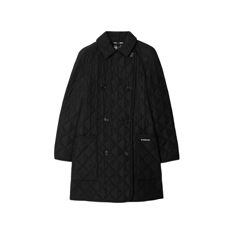 商品Burberry|BURBERRY博柏利 女士黑色聚酯字母印花翻领双排扣棉服,价格¥3097,第2张图片详细描述