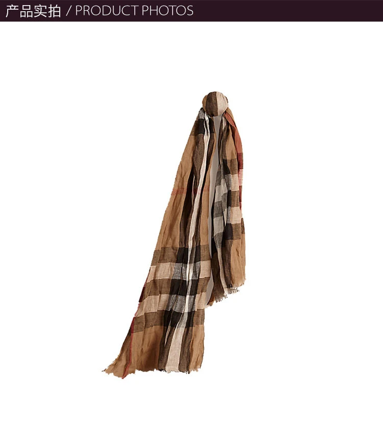 商品[国内直发] Burberry|Burberry 博柏利 卡其色亚麻围巾 3921792,价格¥1833,第2张图片详细描述