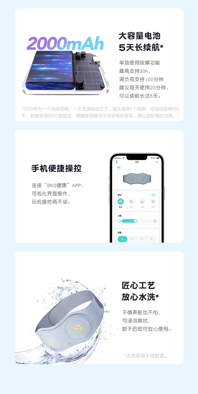 商品[国内直发] SKG|腰部按摩器 腰部按摩仪 多功能揉捏 无线智控 腰部热敷 王一博同款 W7智能按摩腰带,价格¥523,第26张图片详细描述