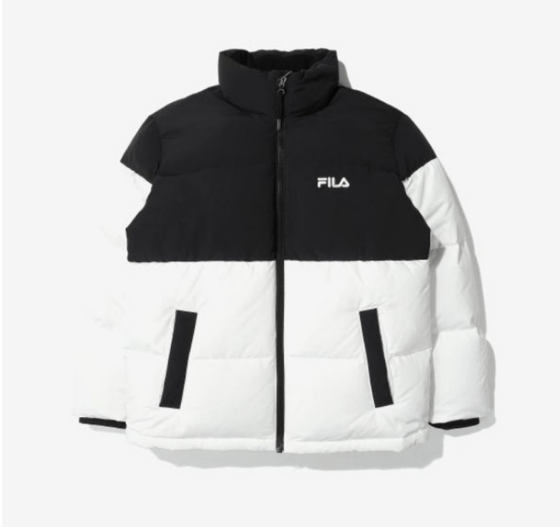 商品Fila|【享贝家】（国内发货）FILA 斐乐拼色羽绒夹克休闲羽绒服3款 男女同款 黑白拼色/米白拼色/藏蓝黑拼色 FS2DJD4104X G-LY,价格¥528,第1张图片详细描述