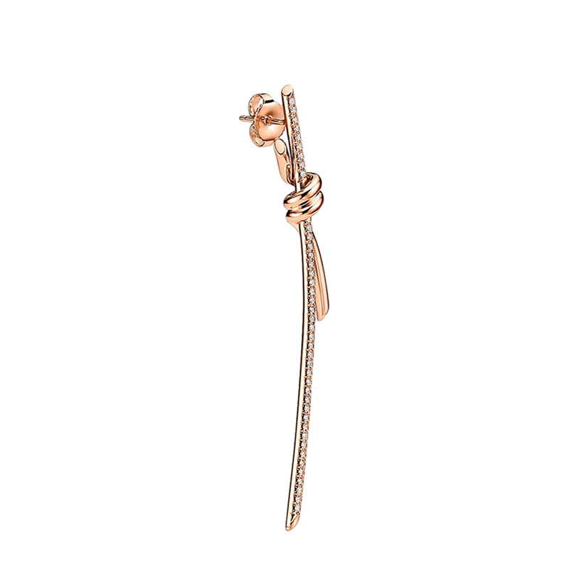 商品Tiffany & Co.|  Tiffany & Co./蒂芙尼 22春夏新款 Knot系列 18K金 玫瑰金色 镶钻绳结耳钉69526128,价格¥57947,第3张图片详细描述