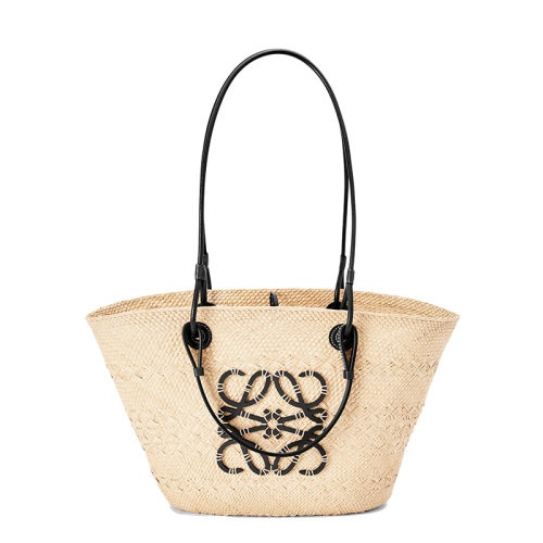 商品Loewe|【包税】LOEWE/罗意威 22春夏新款Basket系列 自然色棕榈编制黑色皮革手柄单肩手提篮子包A223T43X02-2165,价格¥7153,第5张图片详细描述