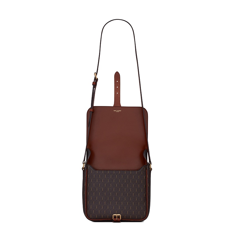商品Yves Saint Laurent|SAINT-LAURENT PARIS/圣罗兰 YSL 2021秋冬新款 男女同款中号栗色老花帆布翻盖搭扣单肩斜挎包,价格¥8204,第5张图片详细描述