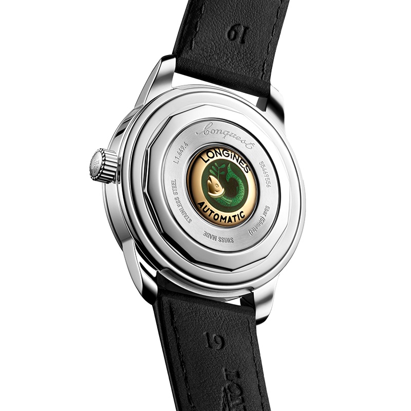 商品Longines|浪琴 女黑色皮革表带不锈钢黑表盘自动腕表38mm,价格¥18398,第4张图片详细描述