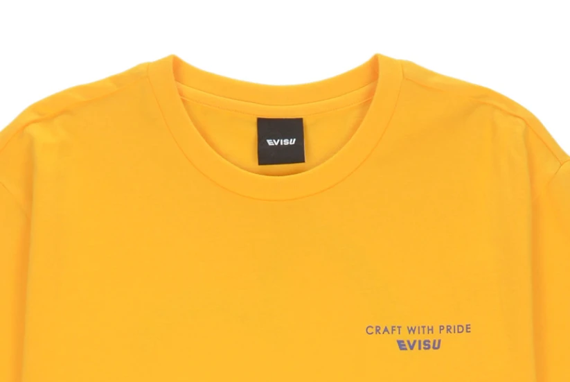 商品Evisu|【享贝家】（国内现货-QD）Evisu 福神 背后大logo图案宽松短袖T恤 男女同款 黄色 ET5UTS902YE,价格¥136,第4张图片详细描述
