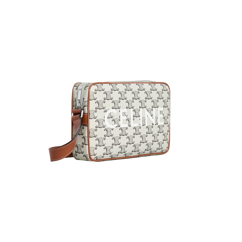 商品Celine|赛琳 23新款 男士中号棕褐色/米色帆布配皮拉链开合邮差包 ,价格¥9100,第2张图片详细描述