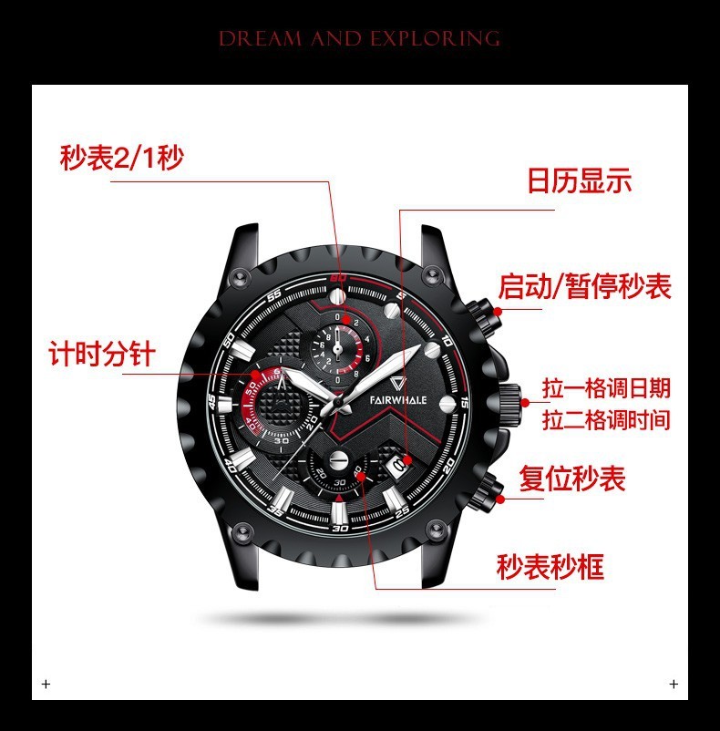 商品[国内直发] Mark Fairwhale|马克华菲品牌男士石英手表 防水计时多功能潮流名牌腕表,价格¥283,第10张图片详细描述