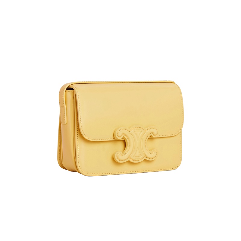 商品Celine|CELINE/赛琳 22新款TRIOMPHE系列 女士雌蕊黄色小牛皮徽标按扣翻盖开合单肩包,价格¥23289,第2张图片详细描述