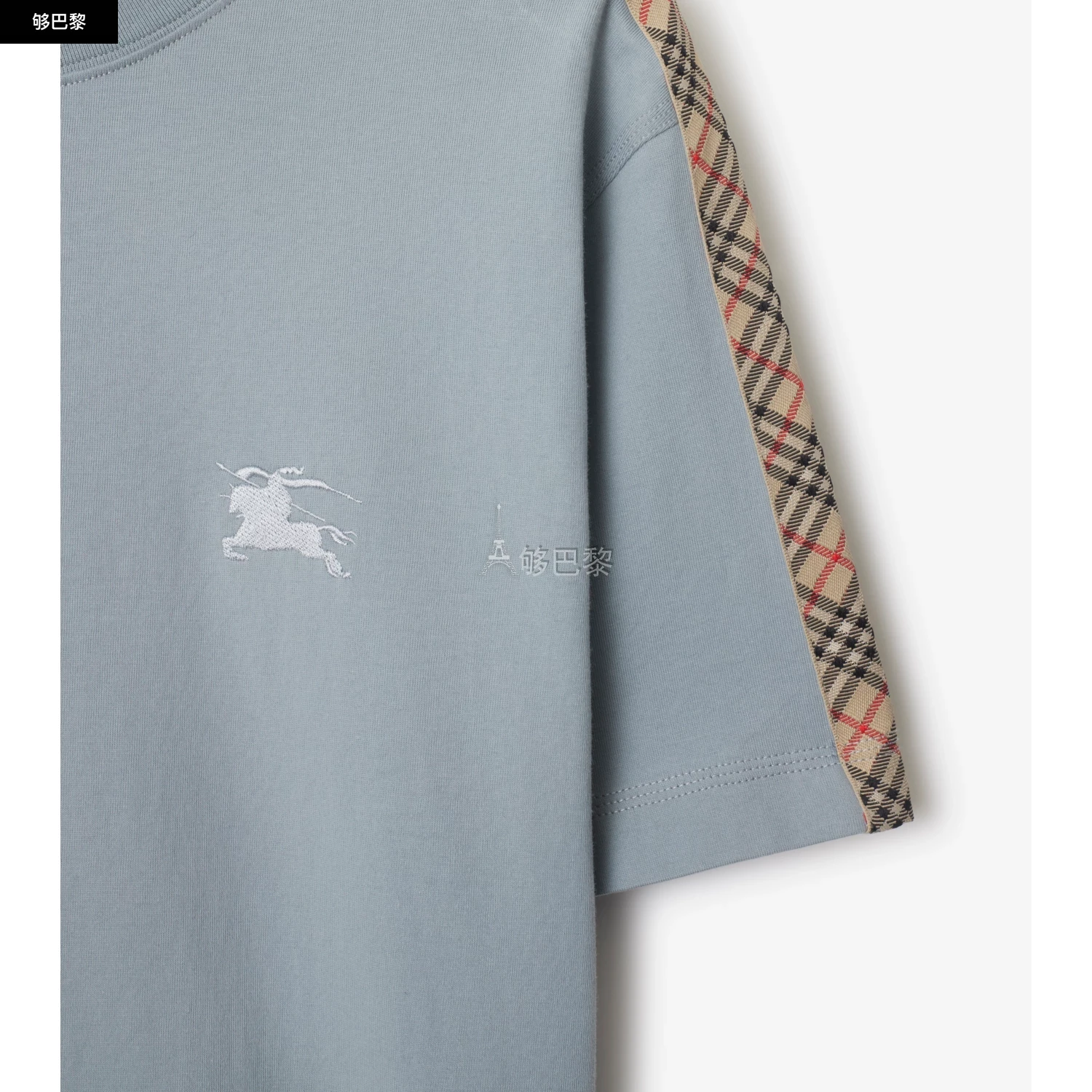 商品Burberry|【预售】 巴宝莉 25春夏 男士 短袖T恤 格纹装饰棉质 T 恤衫 81105761 ,价格¥3690,第3张图片详细描述