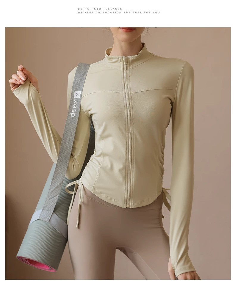 商品[国内直发] GLENVINTEN|格兰云顿秋冬拉链抽绳健身上衣立领修身显瘦瑜伽服长袖户外跑步运动外套女,价格¥258,第9张图片详细描述