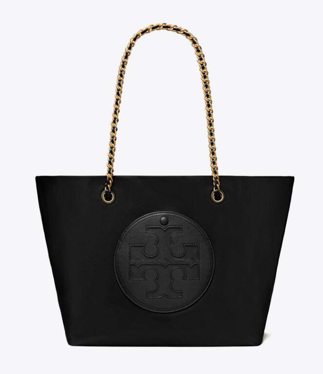 商品Tory Burch|汤丽柏琦Ella Logo徽标织物拼人造革托特包Tote包购物袋单肩手提包中号女款灰色黑色（香港仓发货）,价格¥2067,第3张图片详细描述