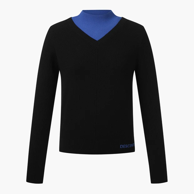 商品【预售商品15天发货】 DESCENTE|高尔夫女性撞色V领套头毛衣时尚 DO32WFKP93-BLKG,价格¥1025,第12张图片详细描述