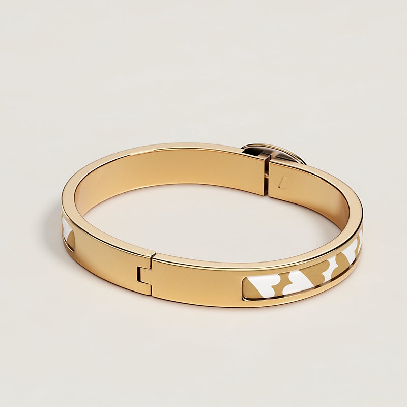 商品Hermes|爱马仕 女士金色/白色珐琅Mini Clic扑克牌手链 H203312FC6,价格¥6009,第4张图片详细描述