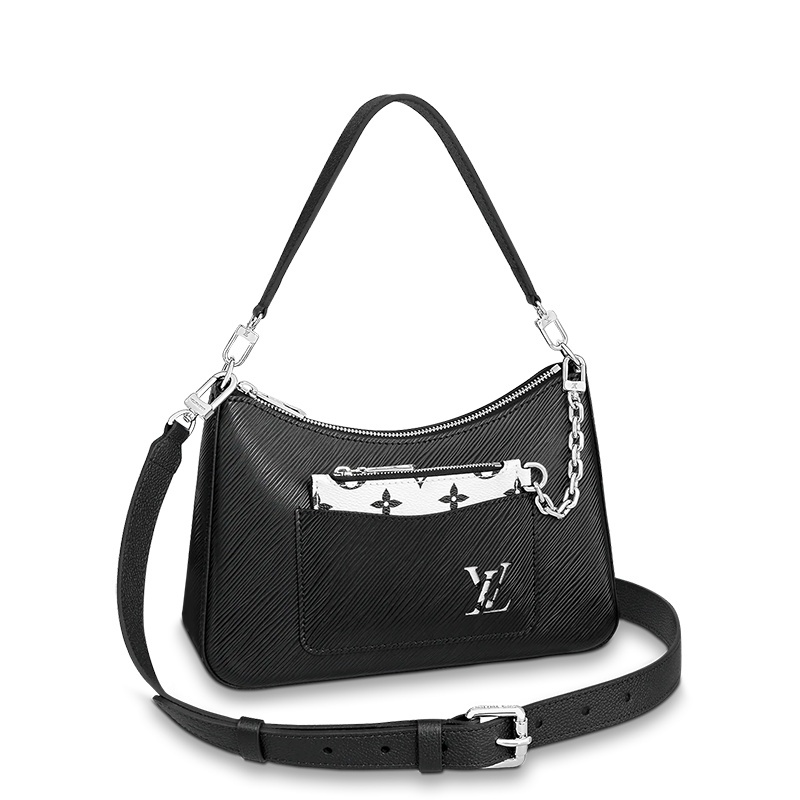 商品Louis Vuitton|预售十天 Louis Vuitton/路易威登 春夏新款MARELLE系列 女士黑色 粒面皮革银扣配可拆卸小袋二合一单肩斜跨手提包M80689,价格¥16922,第2张图片详细描述